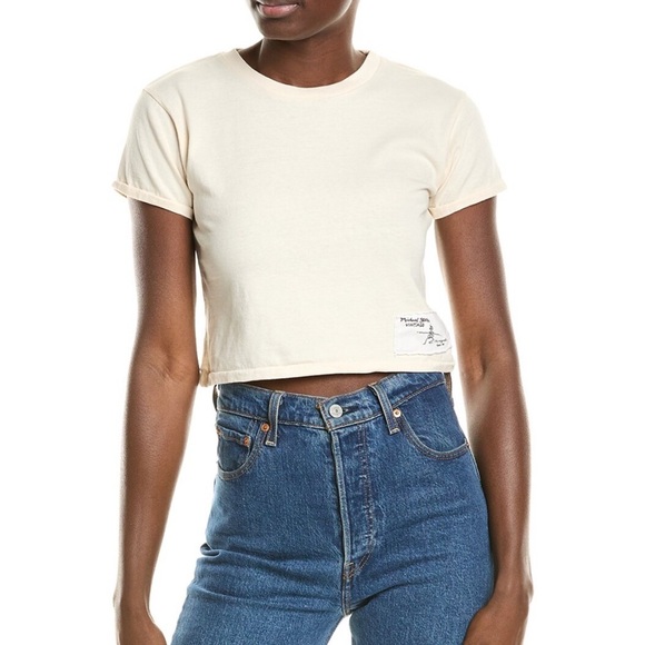 NEW Michael Stars Cream Fitted Crop Baby T-Shirt - Picture 1 of 3